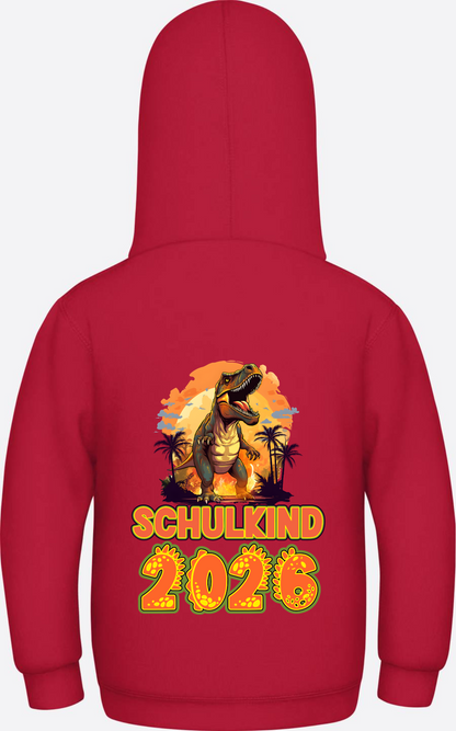 Schulkind 2026 Dino Hoodie – Personalisiert mit Name - Fire Red