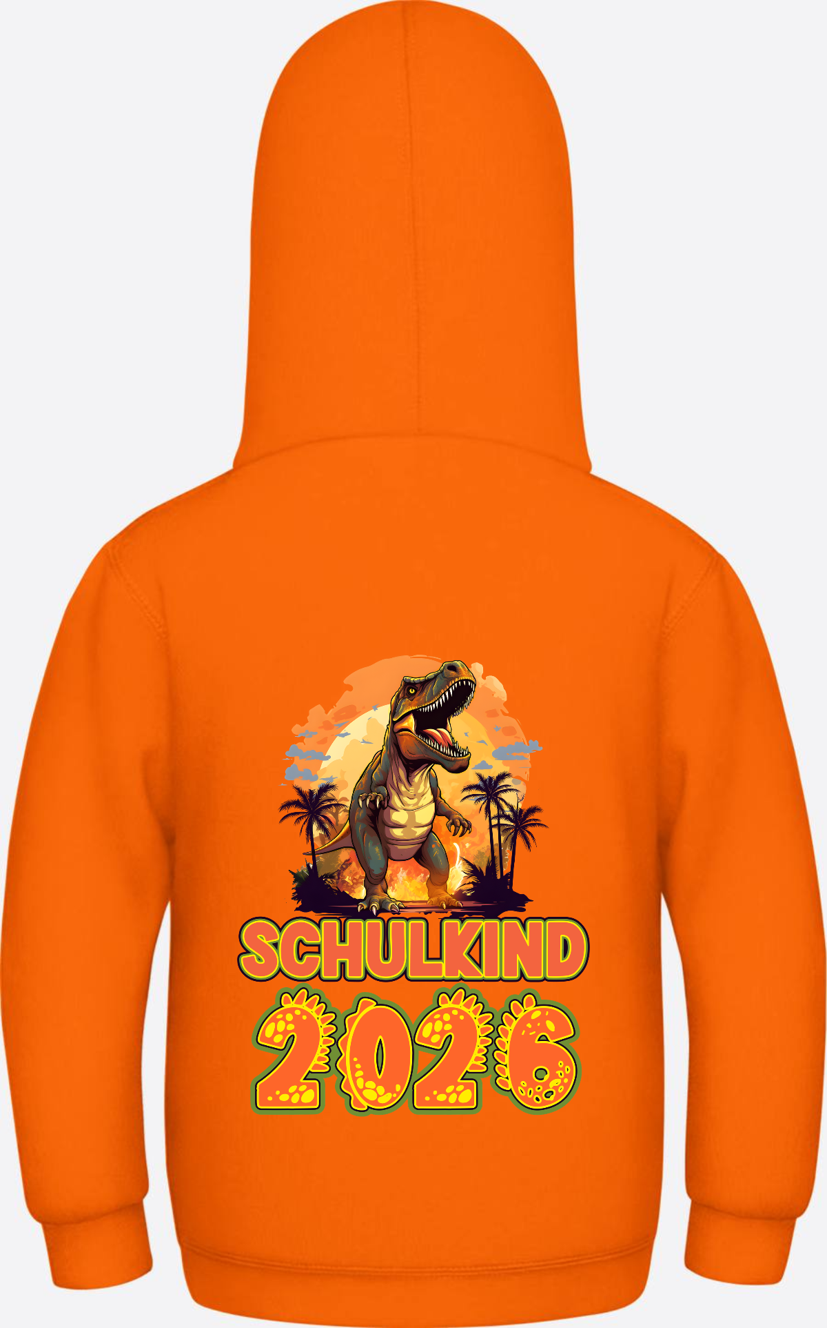 Schulkind 2026 Dino Hoodie – Personalisiert mit Name - Orange Crush