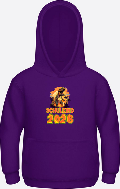 Schulkind 2026 Dino Hoodie – Personalisiert mit Name - Purple Herzseite