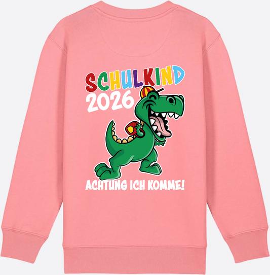 Schulkind 2026 Dino Sweatshirt – Personalisiert mit Name - Pink Joy