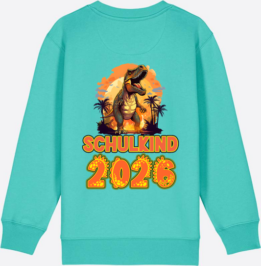 Schulkind 2026 Dino Sweatshirt – Personalisiert mit Namen - Pool Blue