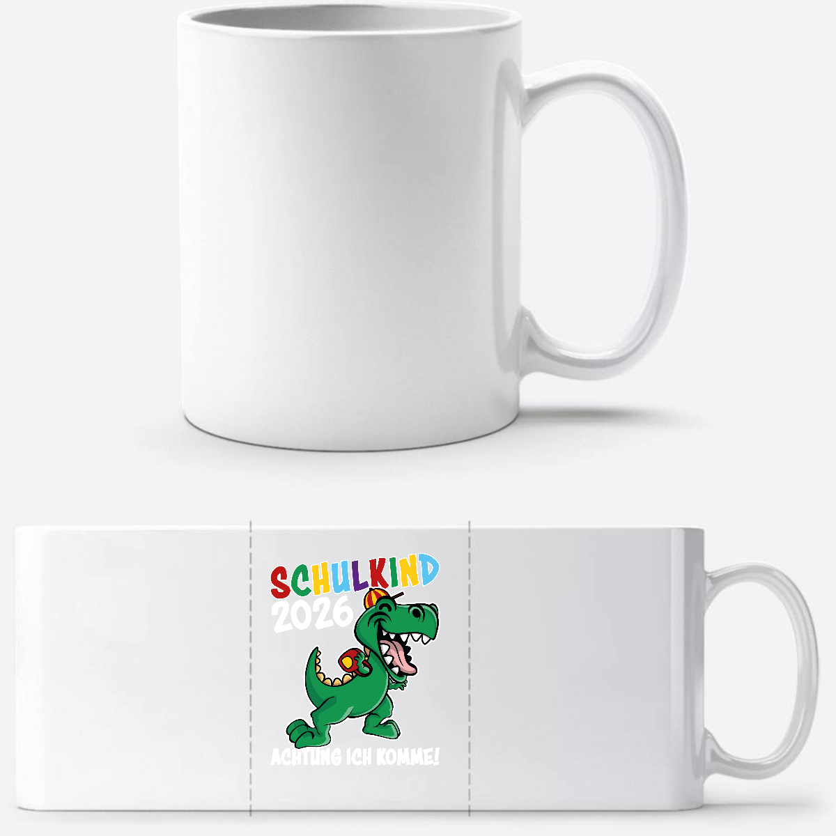 Schulkind 2026 Dino Tasse – Personalisiert mit Namen - Weiß