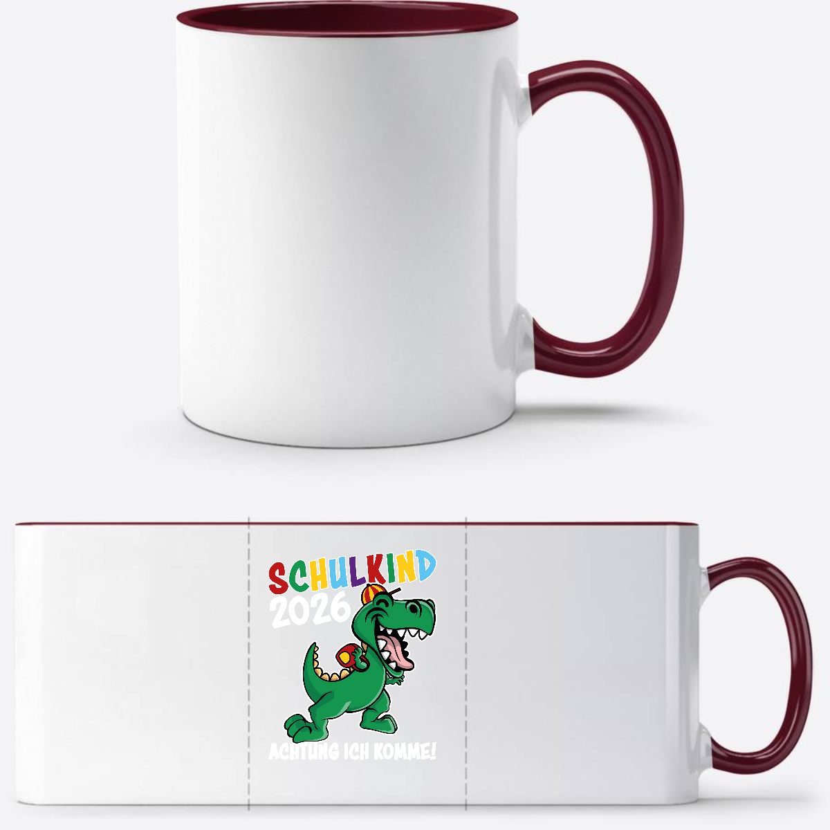 Schulkind 2026 Dino Tasse – Personalisiert mit Namen - White/Bordeaux