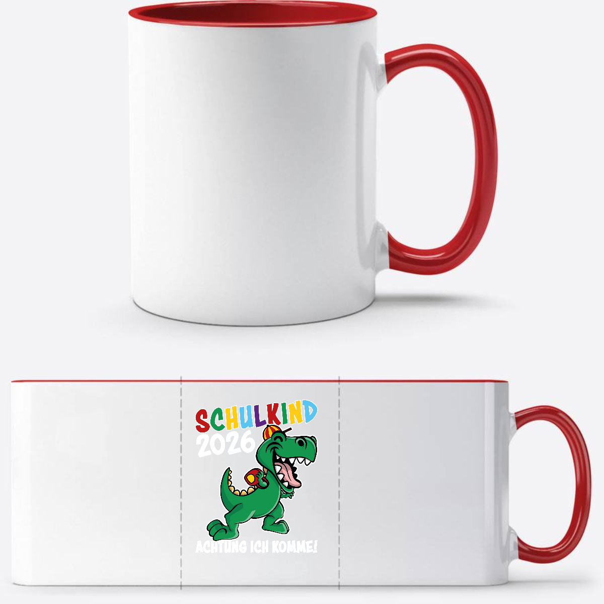 Schulkind 2026 Dino Tasse – Personalisiert mit Namen - White/Red