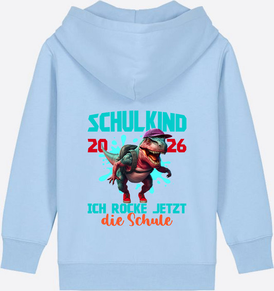 Schulkind 2026 Dino Zip-Hoodie – Ich rocke jetzt die Schule - Blue Soul