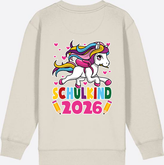 Schulkind 2026 Einhorn Sweatshirt – mit Namen personalisiert - Eco Heather