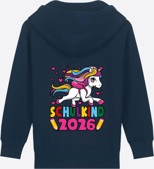 Schulkind 2026 Einhorn Zip-Hoodie mit Wunschnamen - French Navy