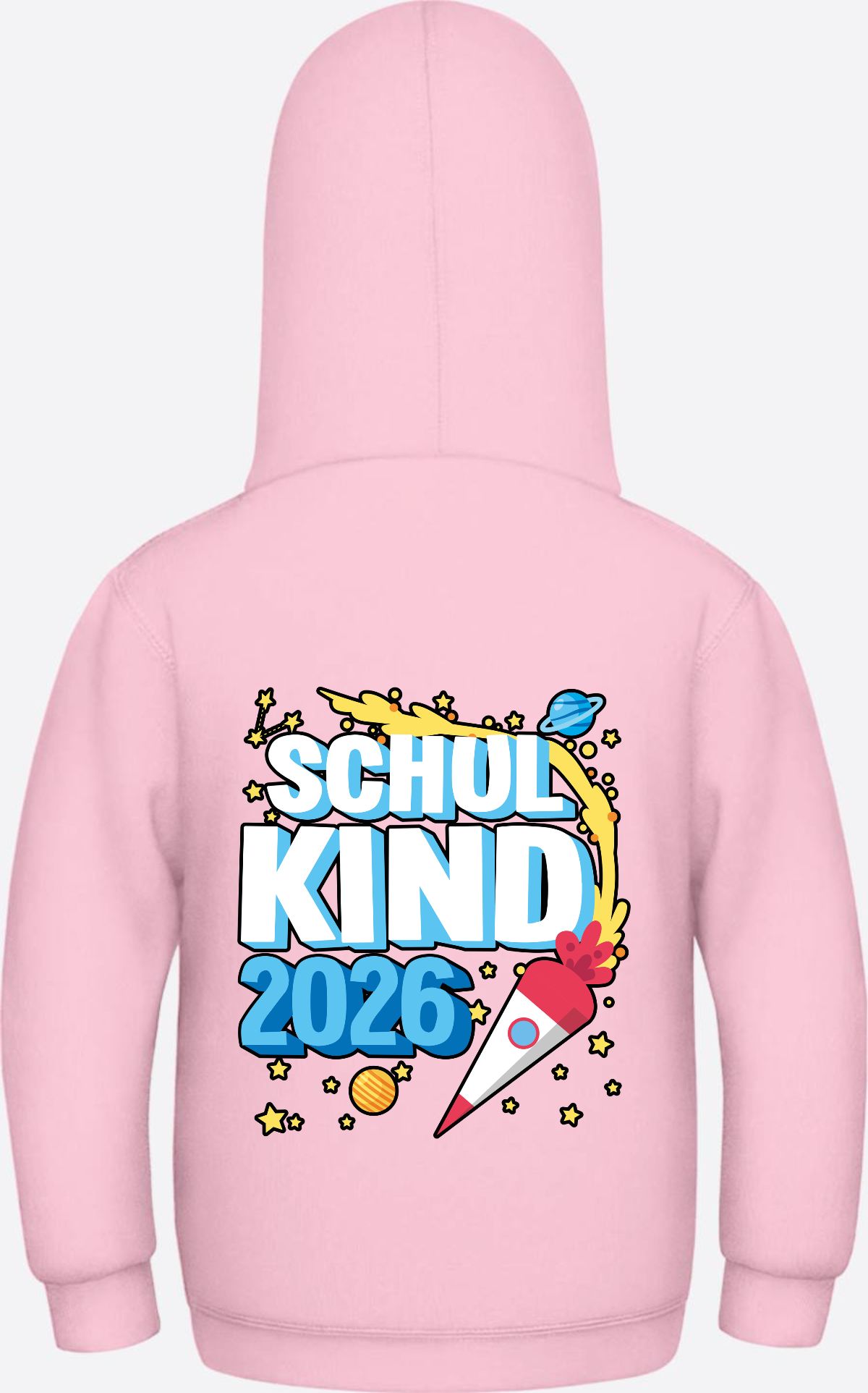Schulkind 2026 Hoodie Rakete – Personalisiert mit Name - Baby Pink