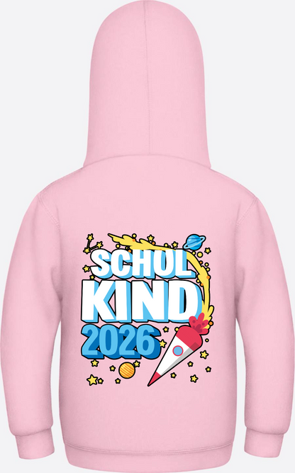 Schulkind 2026 Hoodie Rakete – Personalisiert mit Name - Baby Pink