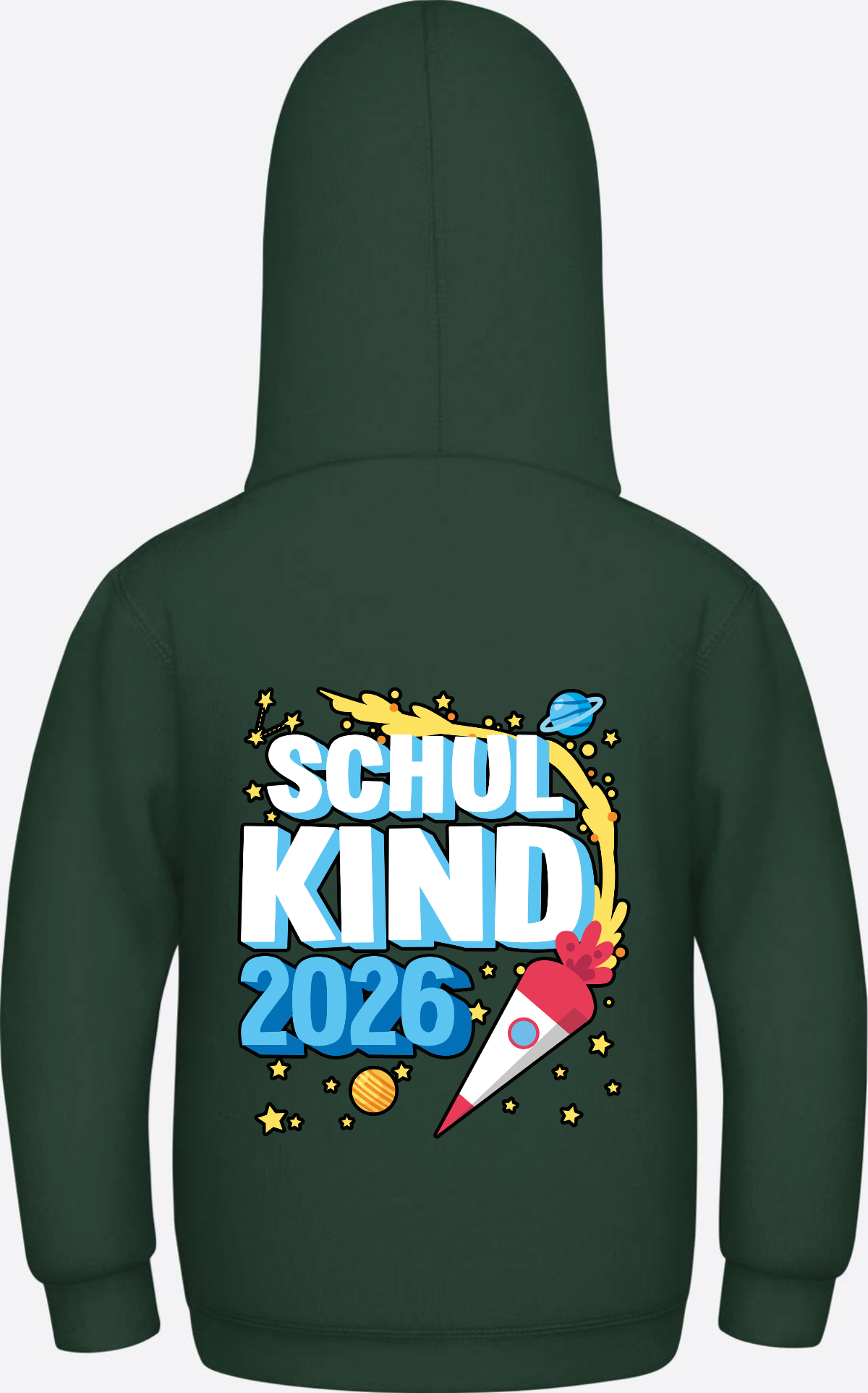Schulkind 2026 Hoodie Rakete – Personalisiert mit Name - Bottle Green
