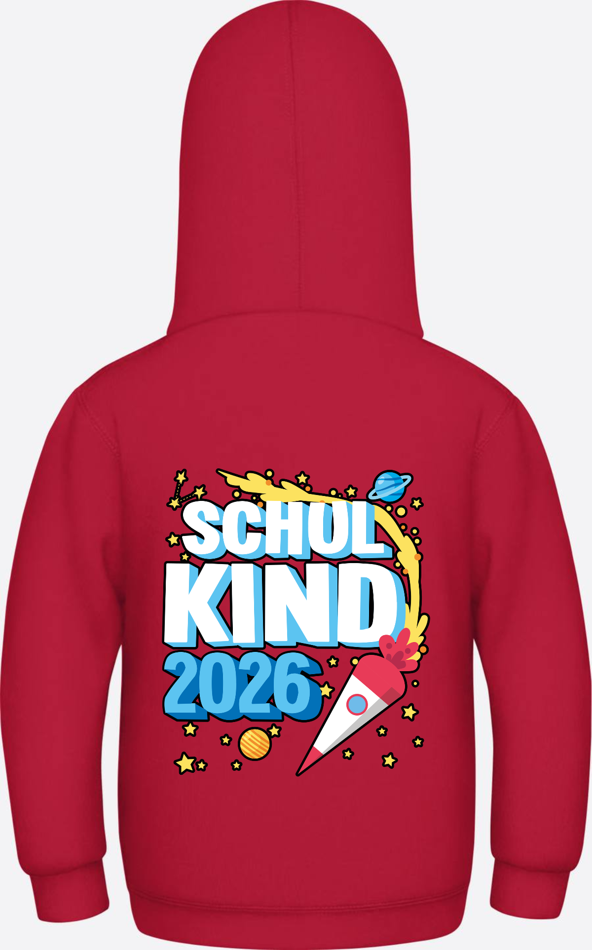 Schulkind 2026 Hoodie Rakete – Personalisiert mit Name - Fire Red