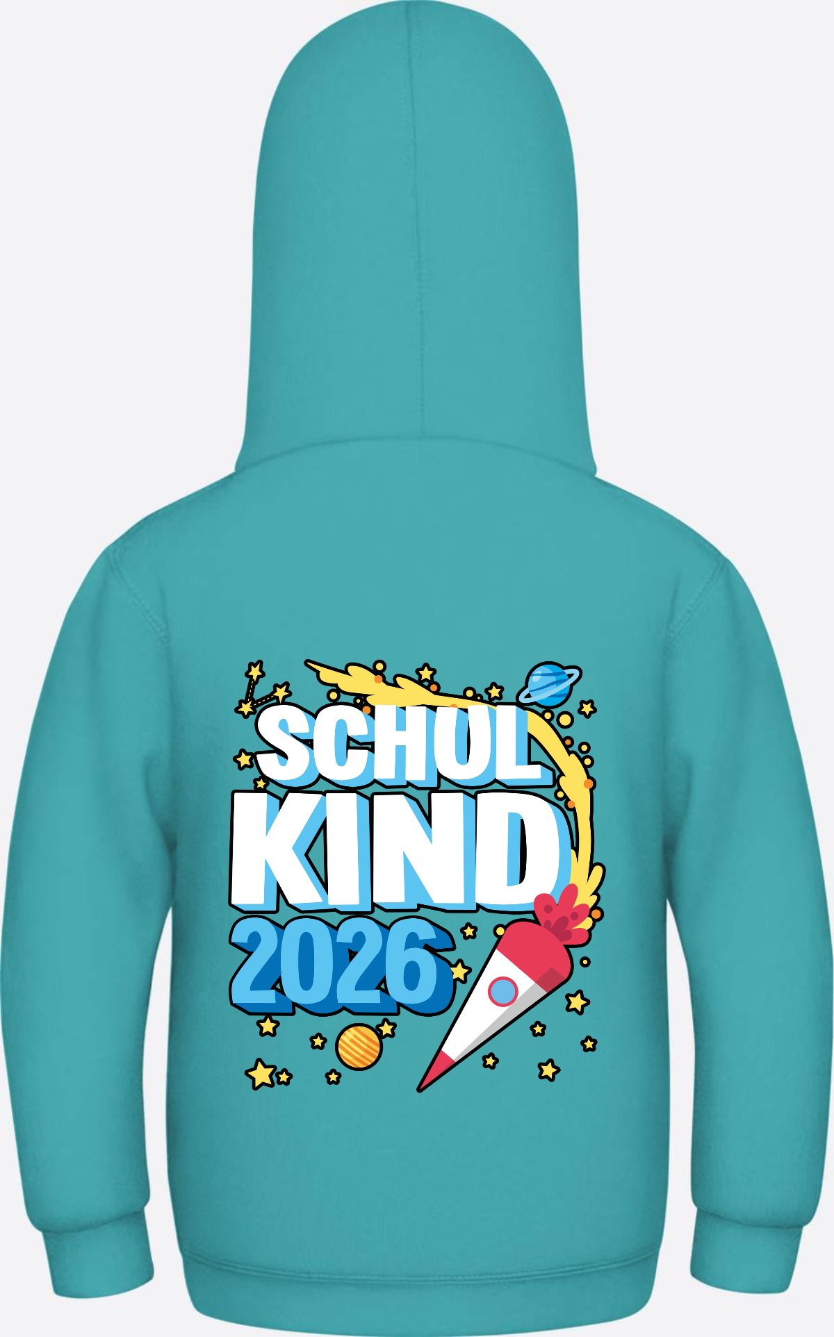 Schulkind 2026 Hoodie Rakete – Personalisiert mit Name - Hawaiian Blue