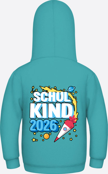 Schulkind 2026 Hoodie Rakete – Personalisiert mit Name - Hawaiian Blue