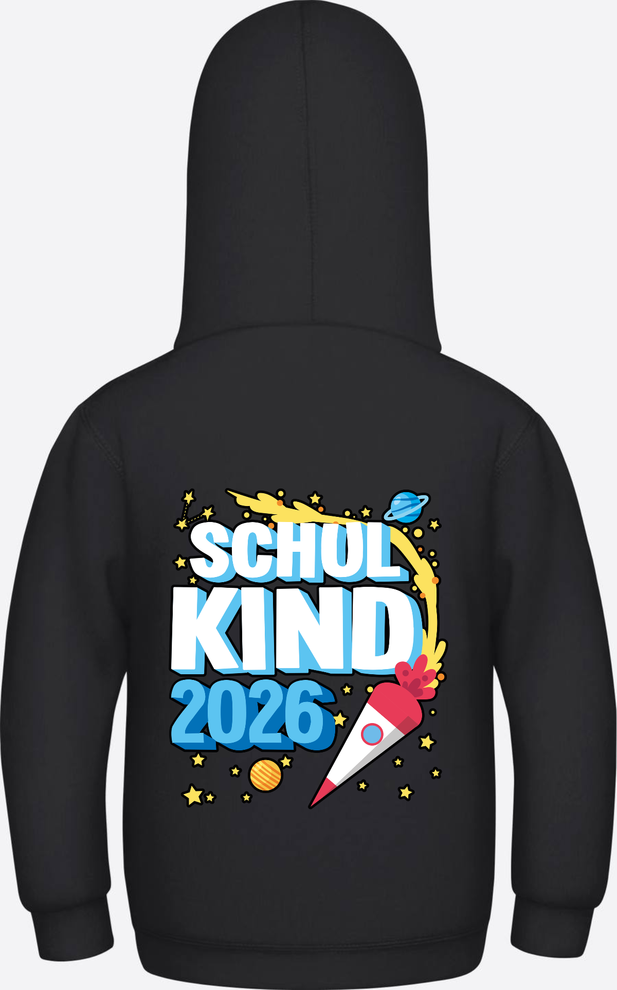 Schulkind 2026 Hoodie Rakete – Personalisiert mit Name - Jet Black