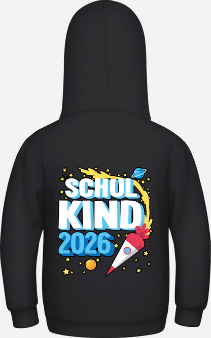 Schulkind 2026 Hoodie Rakete – Personalisiert mit Name - Jet Black