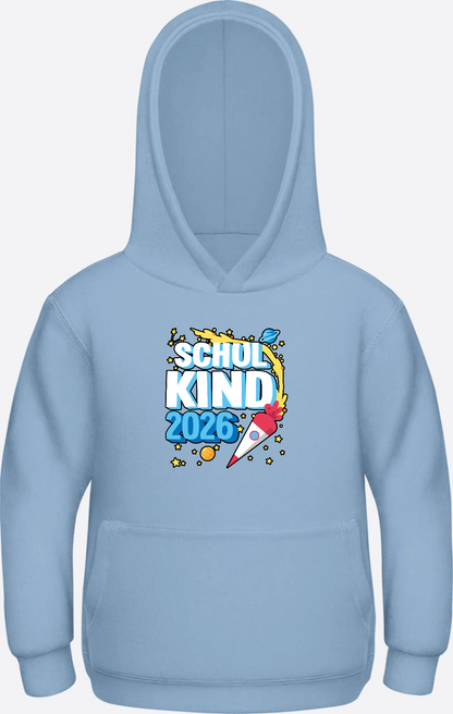 Schulkind 2026 Hoodie Rakete – Personalisiert mit Name - Sky Blue Herzseite