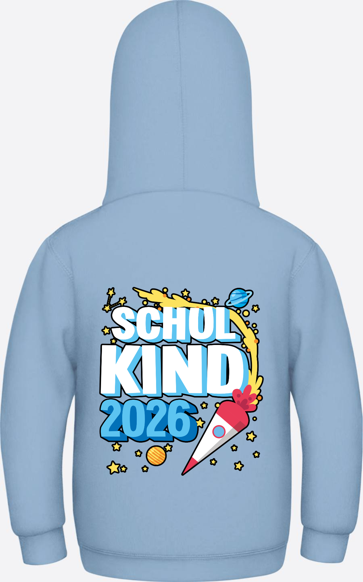 Schulkind 2026 Hoodie Rakete – Personalisiert mit Name - Sky Blue