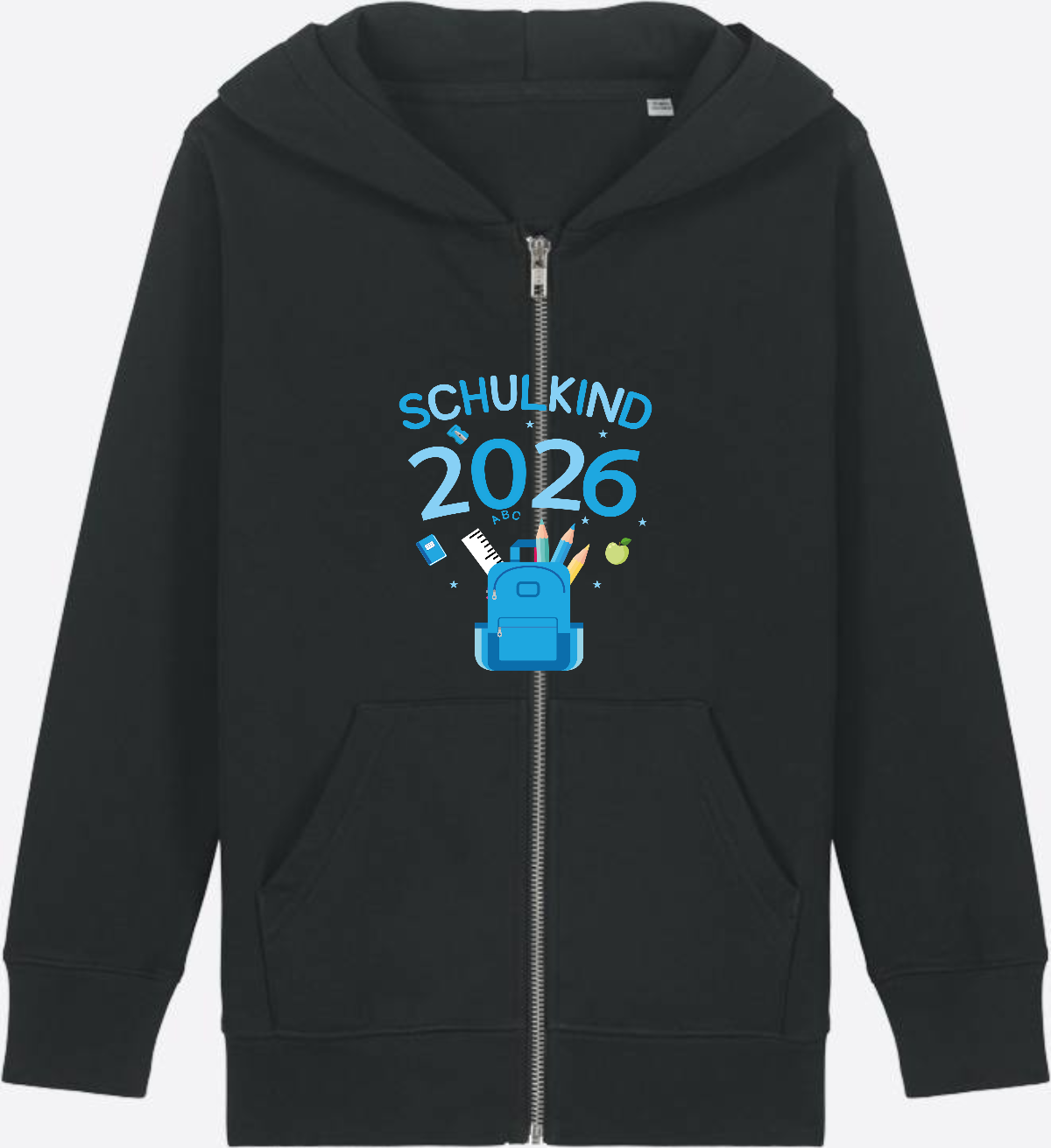 Schulkind 2026 Kinder Zip-Hoodie mit Wunschnamen - Black Herzseite