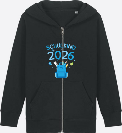 Schulkind 2026 Kinder Zip-Hoodie mit Wunschnamen - Black Herzseite