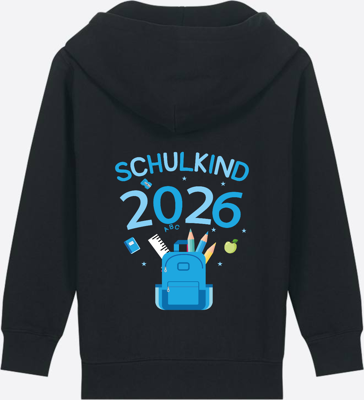 Schulkind 2026 Kinder Zip-Hoodie mit Wunschnamen - Black