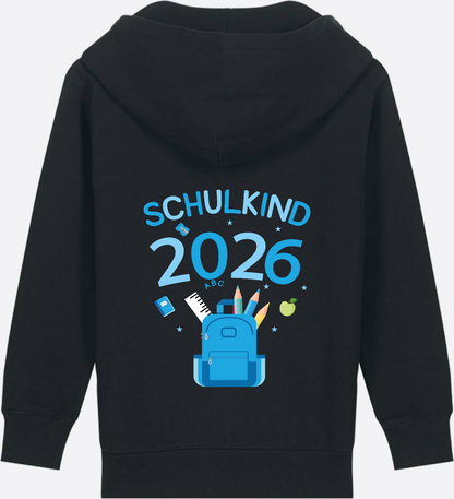 Schulkind 2026 Kinder Zip-Hoodie mit Wunschnamen - Black