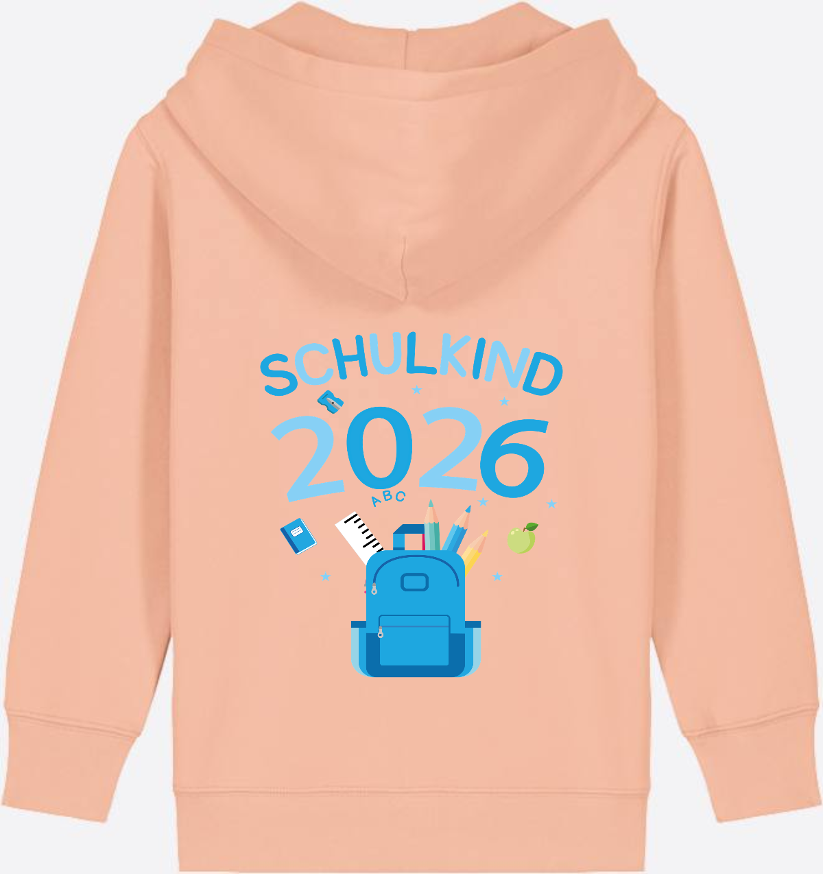 Schulkind 2026 Kinder Zip-Hoodie mit Wunschnamen - Fraiche Peche