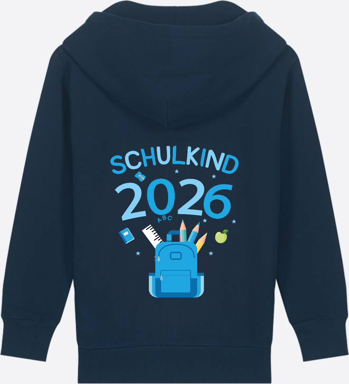 Schulkind 2026 Kinder Zip-Hoodie mit Wunschnamen - French Navy