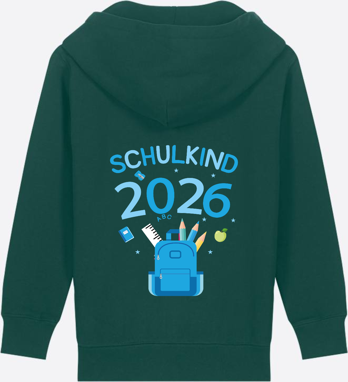 Schulkind 2026 Kinder Zip-Hoodie mit Wunschnamen - Glazed Green