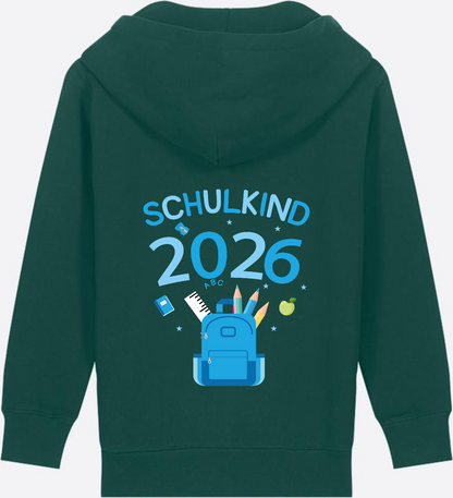 Schulkind 2026 Kinder Zip-Hoodie mit Wunschnamen - Glazed Green