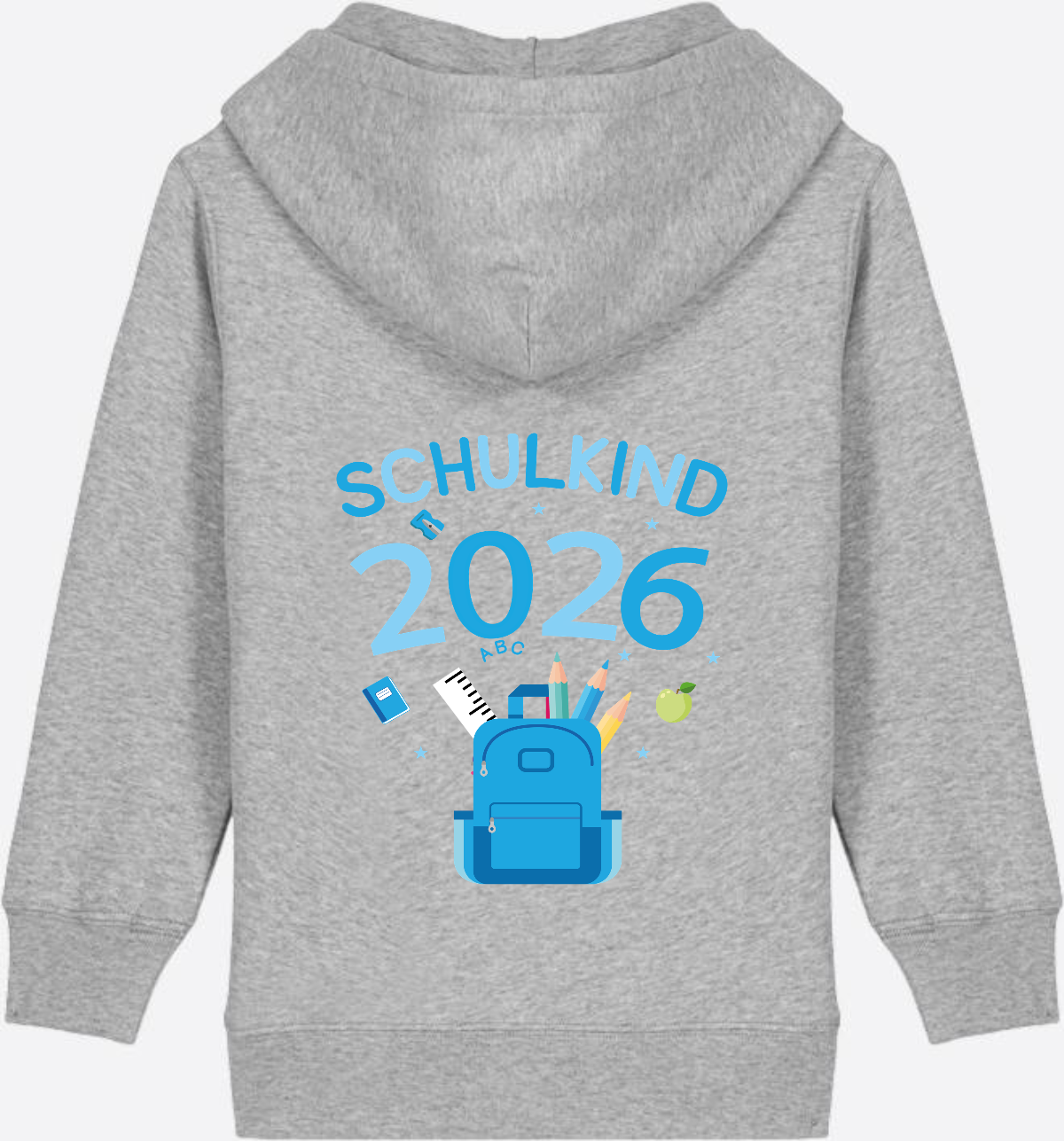Schulkind 2026 Kinder Zip-Hoodie mit Wunschnamen - Heather Grey