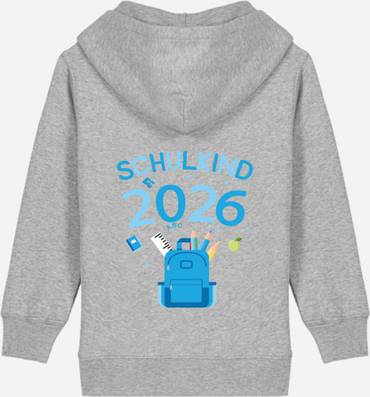 Schulkind 2026 Kinder Zip-Hoodie mit Wunschnamen - Heather Grey