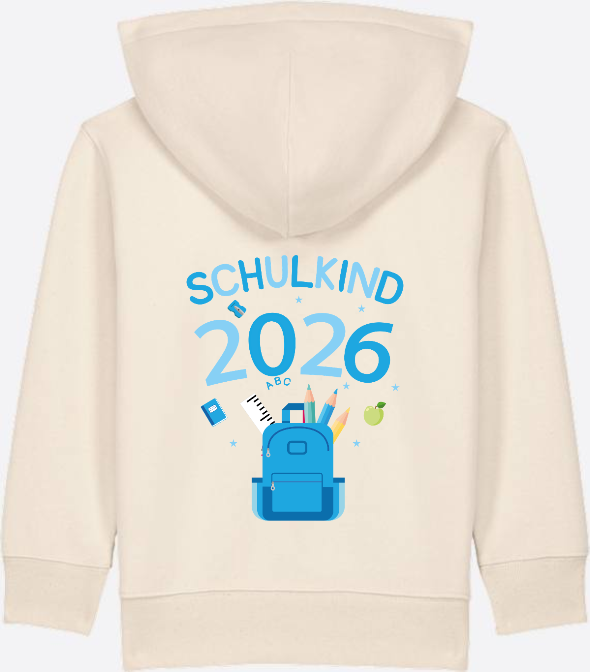 Schulkind 2026 Kinder Zip-Hoodie mit Wunschnamen - Natural Raw