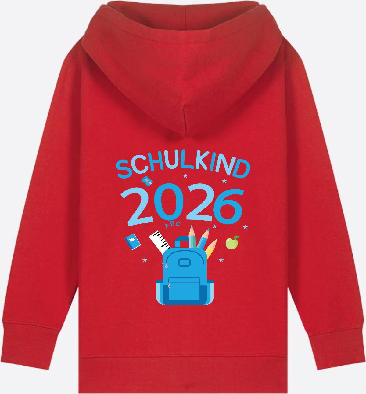 Schulkind 2026 Kinder Zip-Hoodie mit Wunschnamen - Red