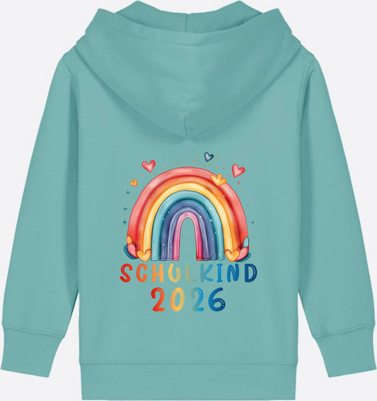 Schulkind 2026 Regenbogen Zip-Hoodie zur Einschulung - Teal Monstera