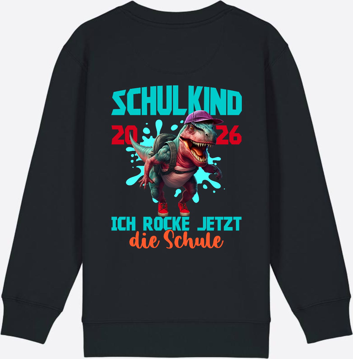 Schulkind 2026 Sweatshirt – Dino T-Rex Ich rocke die Schule - Black