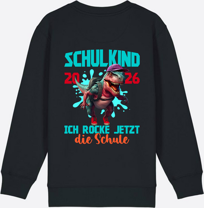 Schulkind 2026 Sweatshirt – Dino T-Rex Ich rocke die Schule - Black