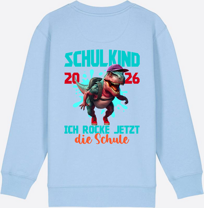 Schulkind 2026 Sweatshirt – Dino T-Rex Ich rocke die Schule - Blue Soul