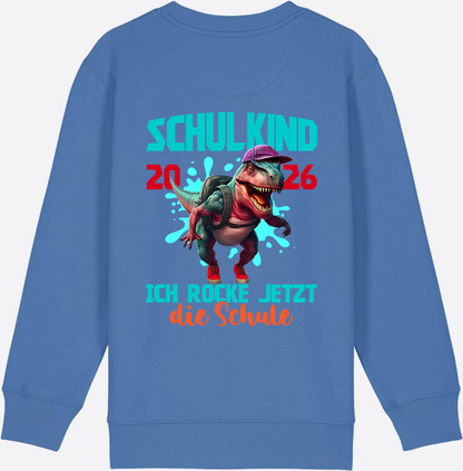 Schulkind 2026 Sweatshirt – Dino T-Rex Ich rocke die Schule - Bright Blue