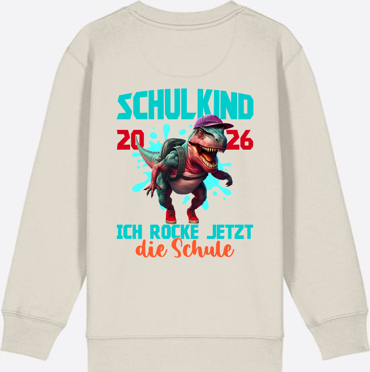 Schulkind 2026 Sweatshirt – Dino T-Rex Ich rocke die Schule - Eco Heather