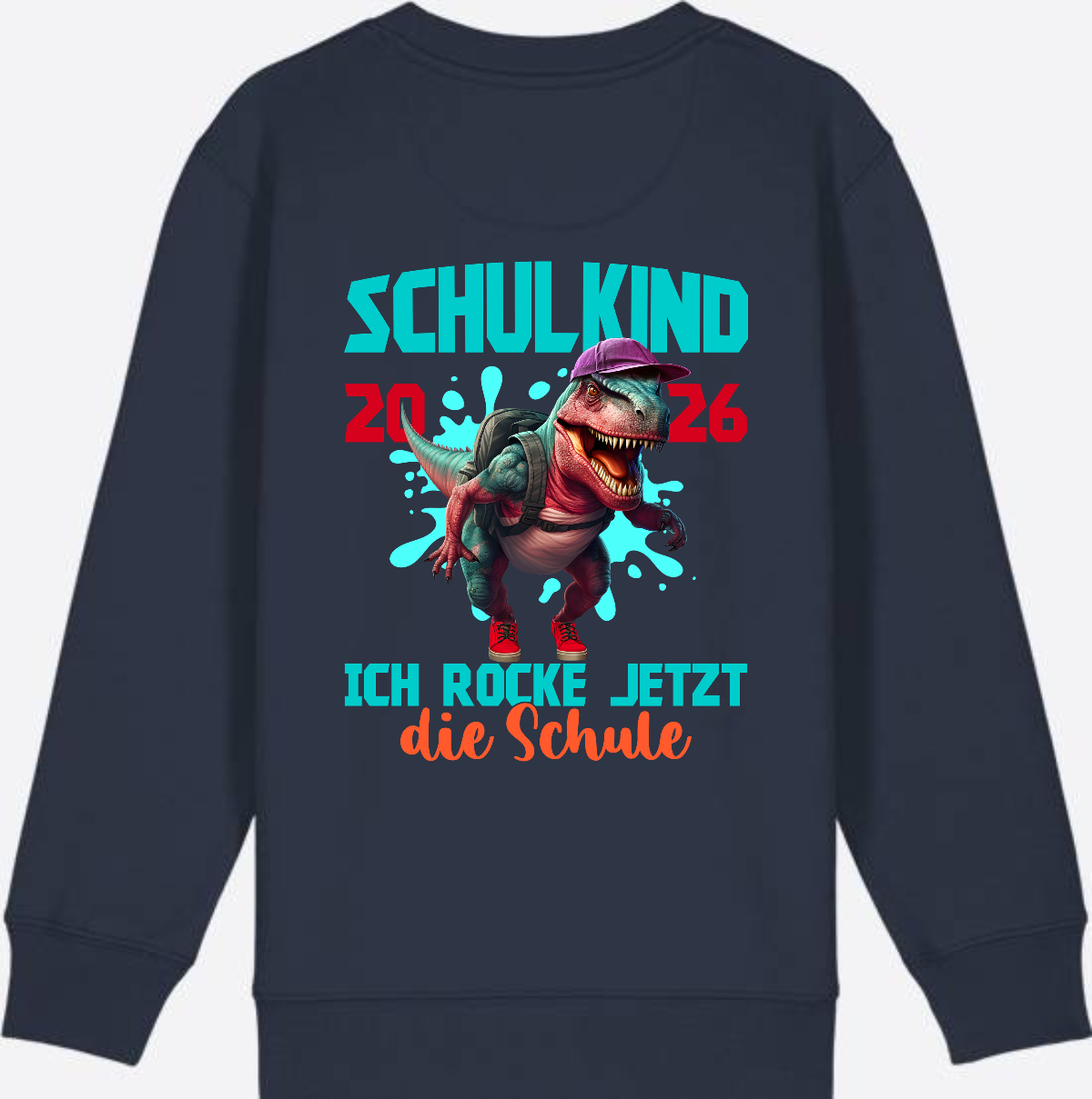Schulkind 2026 Sweatshirt – Dino T-Rex Ich rocke die Schule - French Navy