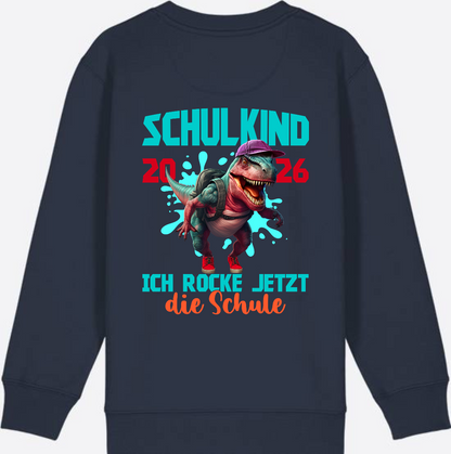 Schulkind 2026 Sweatshirt – Dino T-Rex Ich rocke die Schule - French Navy