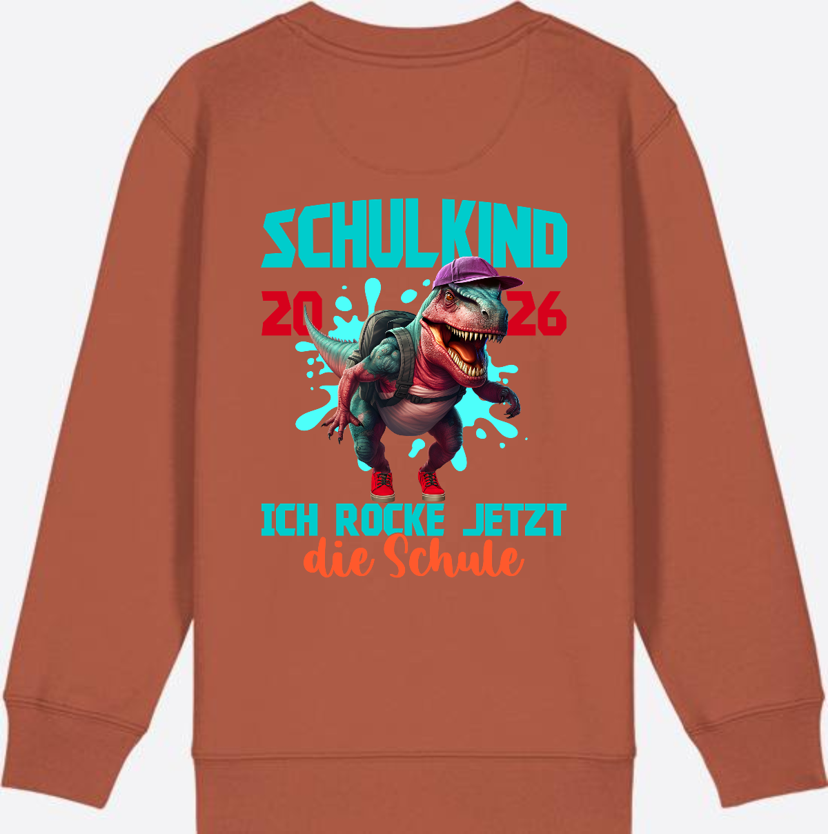 Schulkind 2026 Sweatshirt – Dino T-Rex Ich rocke die Schule - Heritage Brown