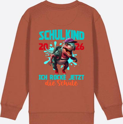 Schulkind 2026 Sweatshirt – Dino T-Rex Ich rocke die Schule - Heritage Brown