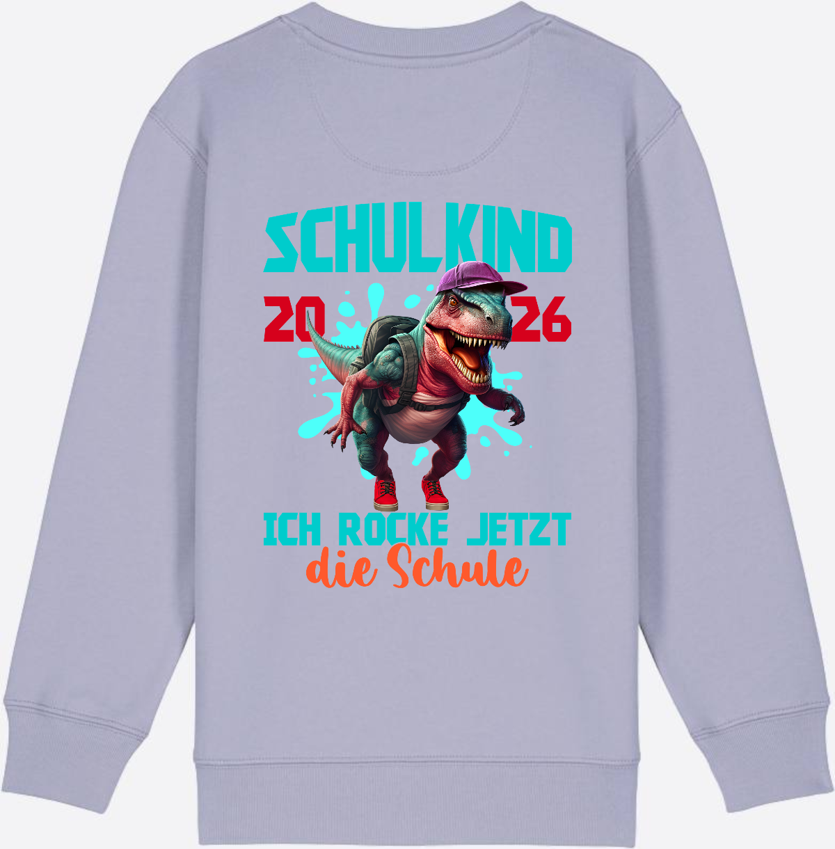 Schulkind 2026 Sweatshirt – Dino T-Rex Ich rocke die Schule - Lavender