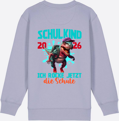 Schulkind 2026 Sweatshirt – Dino T-Rex Ich rocke die Schule - Lavender