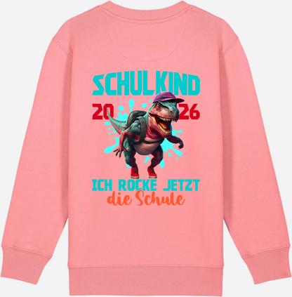 Schulkind 2026 Sweatshirt – Dino T-Rex Ich rocke die Schule - Pink Joy