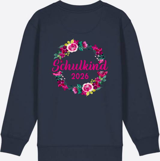 Schulkind 2026 Sweatshirt mit Blumenkranz & Name - French Navy