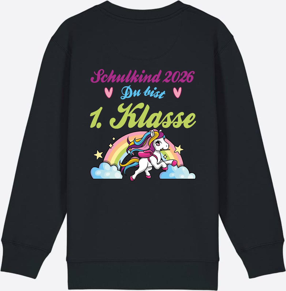 Schulkind 2026 Sweatshirt – Pferd & Regenbogen - Black
