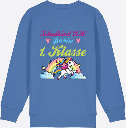 Schulkind 2026 Sweatshirt – Pferd & Regenbogen - Bright Blue