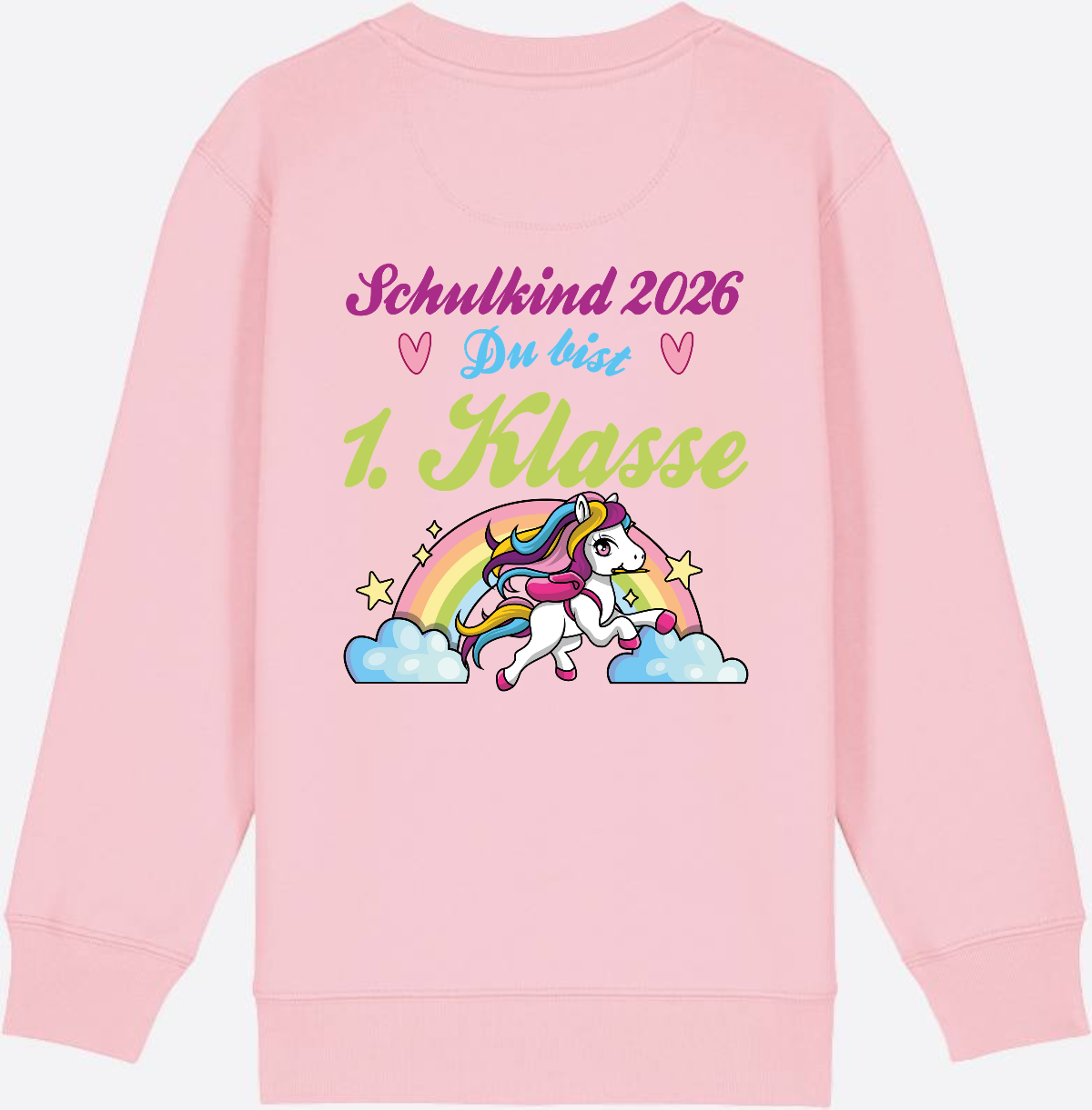 Schulkind 2026 Sweatshirt – Pferd & Regenbogen - Cotton Pink